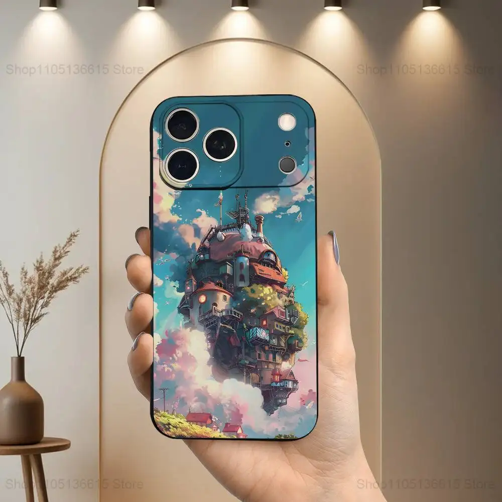 حافظة H-Howles M-Moving C-Castles لهاتف iPhone 6,17,16,15,14,13,12,11 Plus,Pro Max,XS,X,XR,SE,Mini,8,7,غطاء أسود من السيليكون الناعم #6