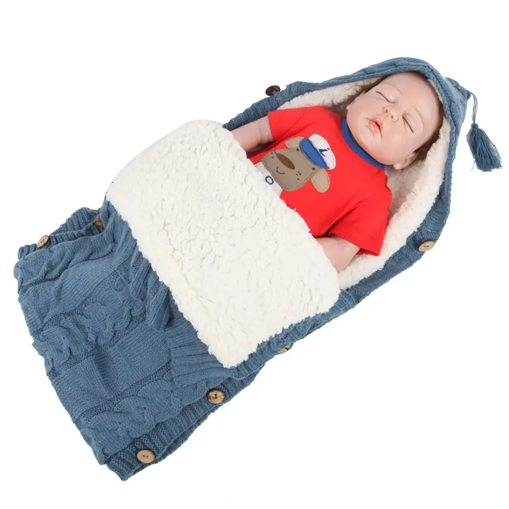 Cute Thick Winter Knit Button Newborn Wrap Blanket Baby Swaddle Wrap Swaddling Stroller Wrap Swaddle Sleeping Bag