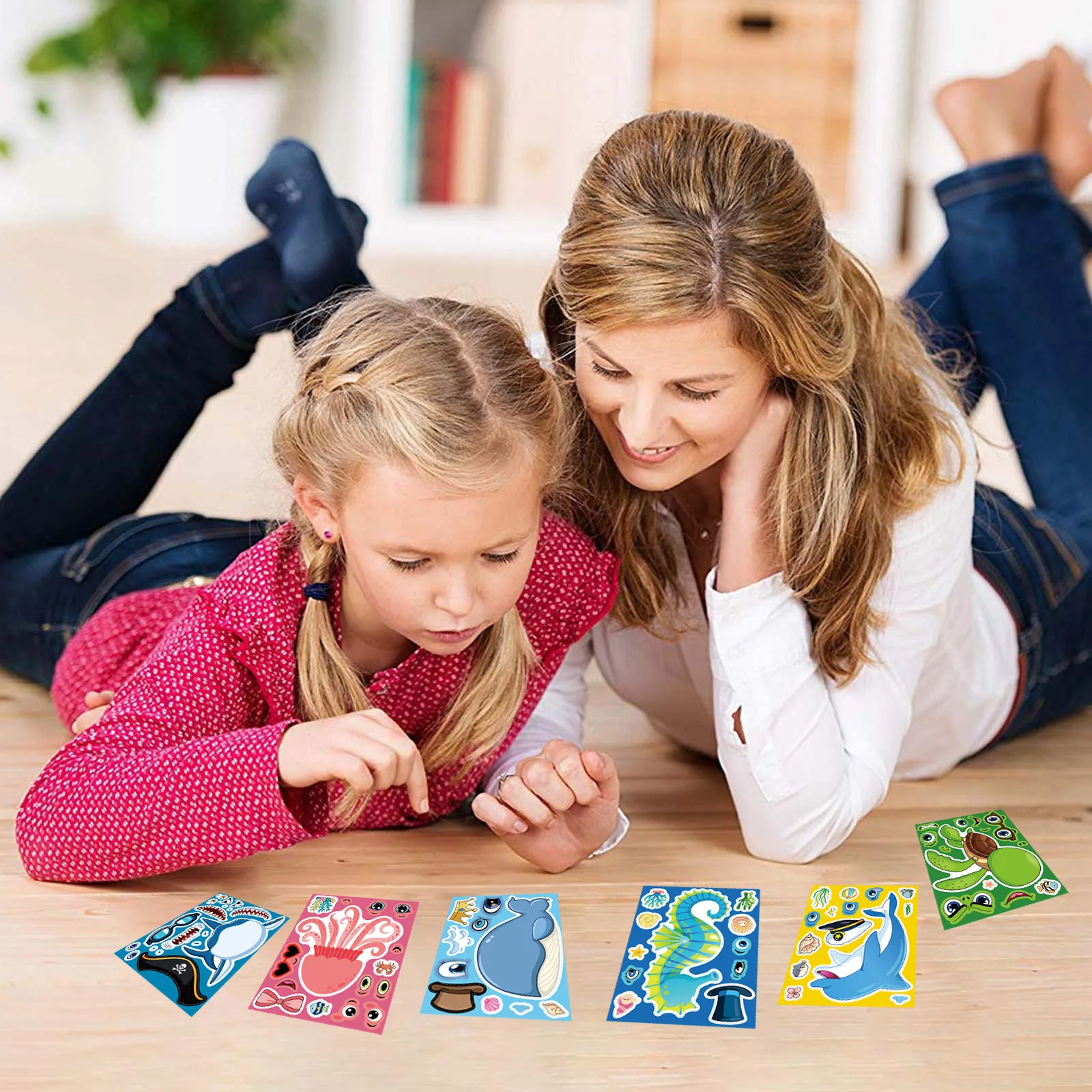 8 Sheets/pack Marine Animal Puzzle Stickers Make a Face Stickers Luggage Notebook Handbook DIY Decoration Waterproof Stickers