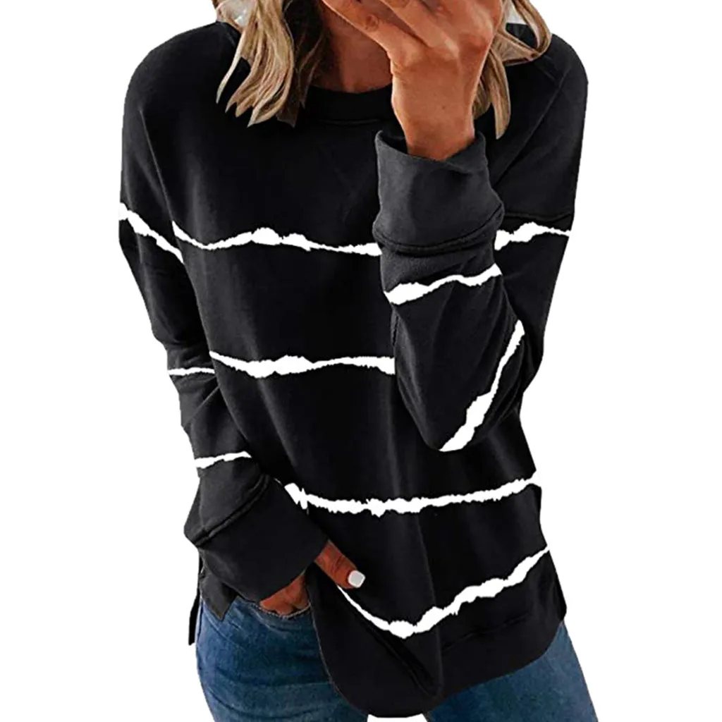 Womens Tops And Blouses Casual O Neck Long Sleeve Striped Tunic Female 2024 Spring Plus Size Cotton Loose Shirt Clothes