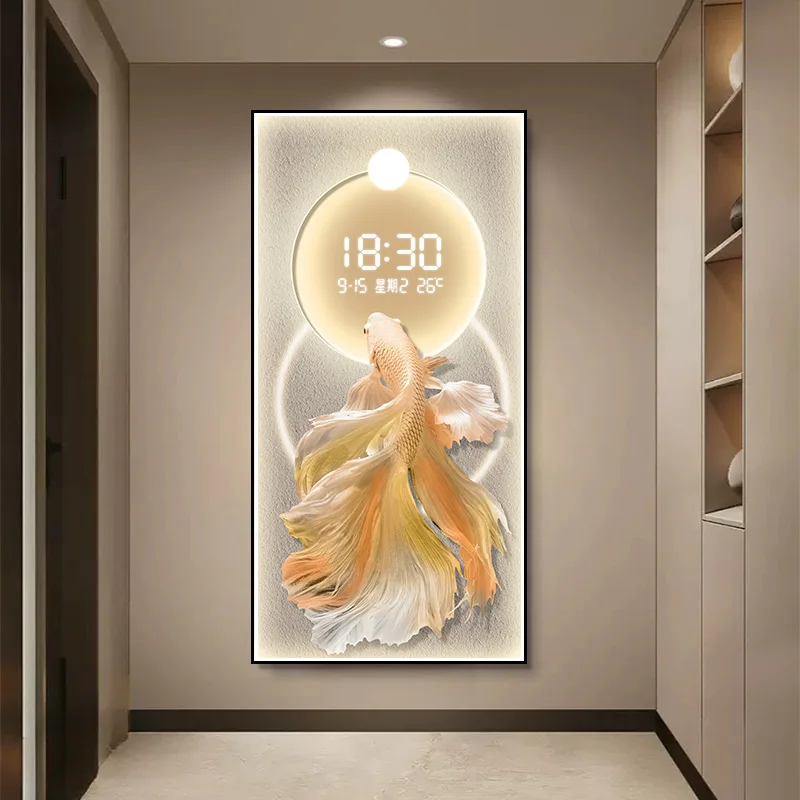 Modern entrance hall decoration paintings, high-end LED electronic screen clock paintings, corridor murals with lights