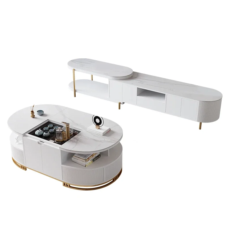 

Эстетический свет, роскошная каменная плита, подъемный журнальный столик кунг-фу, круглый комбинированный шкаф для телевизора для гостиной, современный