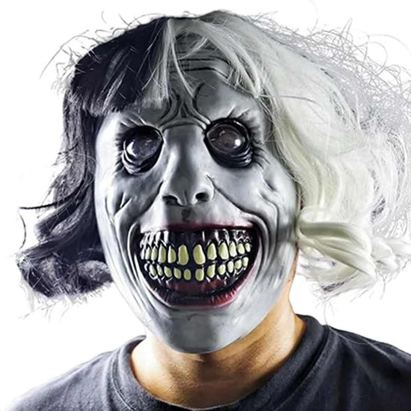 

Страшный костюм на Хэллоуин для взрослых, маска, улыбающиеся демоны, ужасы, скаримый жуткий косплей, злый призрак, череп, пластиковые маски с белым глазом