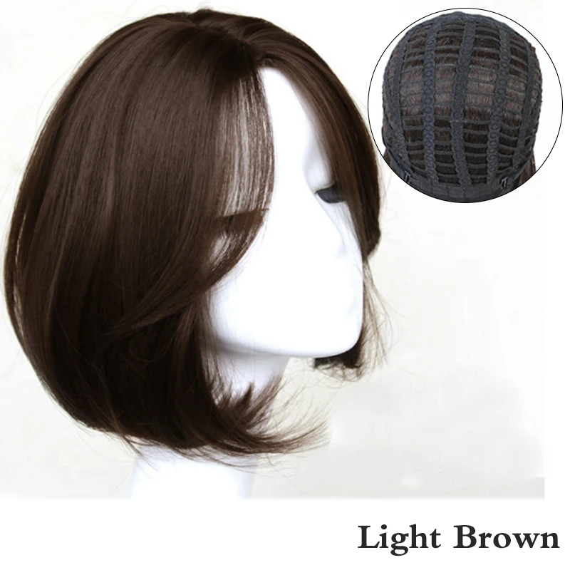 New Concubine Synthetic Short Straight Hair Inner Button Women\'s Wig Middle Part Natural Black Heat Resistant Clavicle Hair