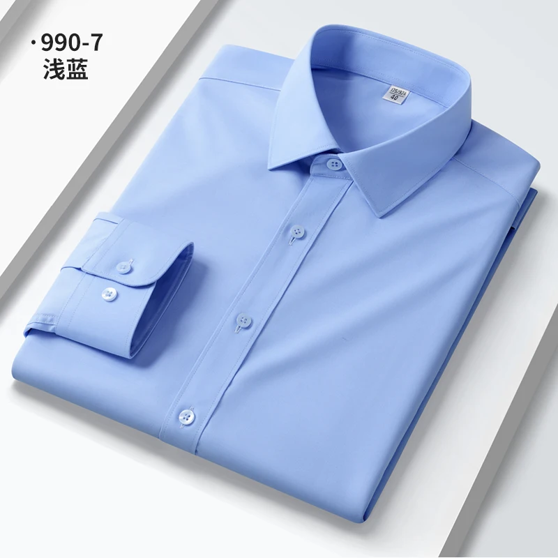 5XL Quality Elasticity Anti-Wrinkle Men Shirt Long Sleeves Dress Shirts For Men Slim Fit Camisa Social Business White Shirt