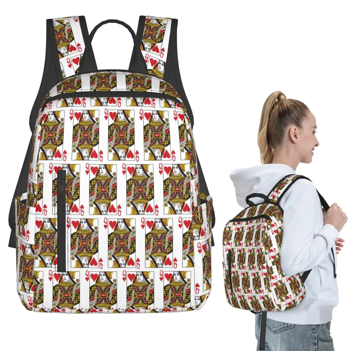 Casino Nights Red Queen Of Hearts Backpack Student BookBag Boys Girls School Bag Computer Shoulder Bags Men Women