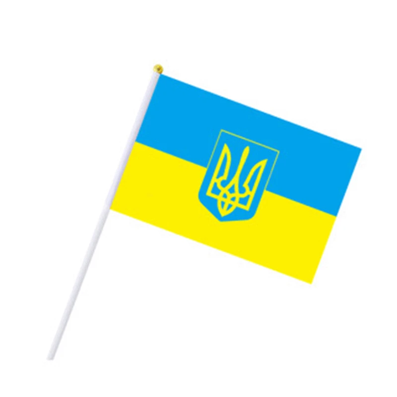 5PCS small Ukraine National Flag 21*14cm # 8 polyester flag hand waving flags with Plastic Flagpoles