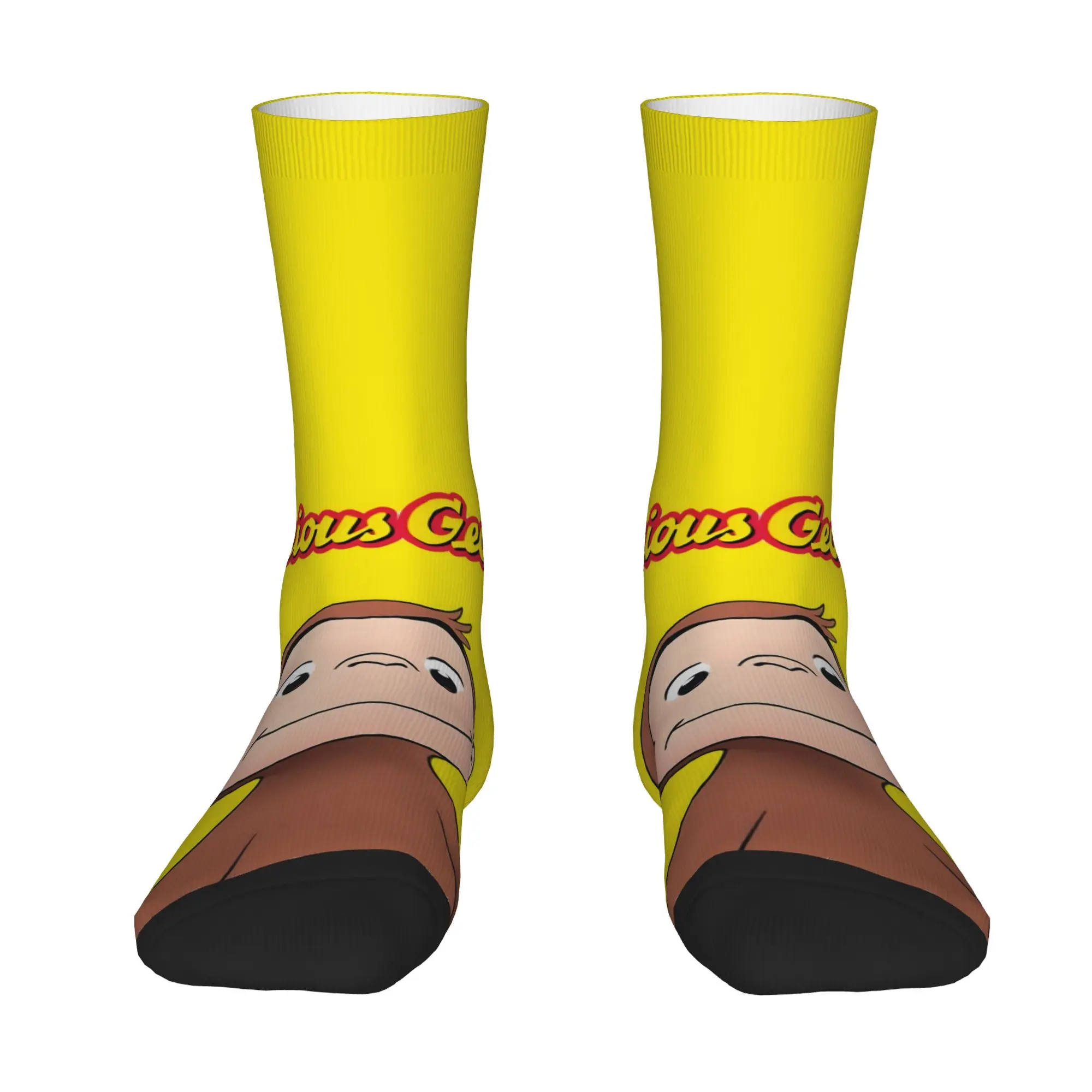 1 Pair Funny Happy Men's Sock Yellow Curiosity Vintage Harajuku Curious Monkey G-George Street Style Novelty Seamless Sock