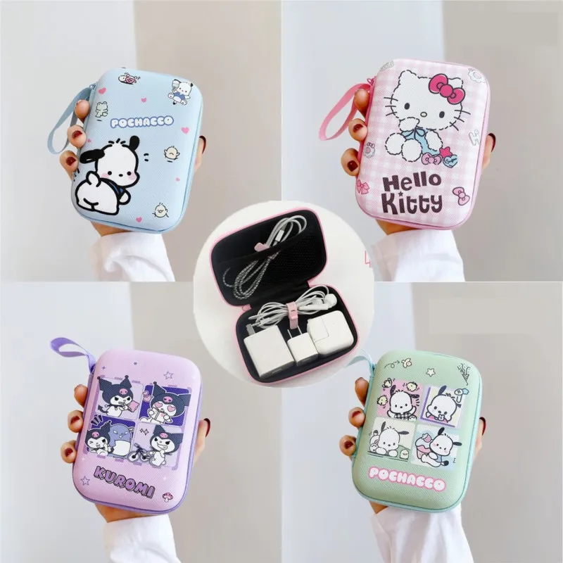 Cartoon SanrioData Cable Storage Bag Anime Hello Kitty  Kuromi Portable Charger Earphone Coin Sorting Case Organizer Carry Box