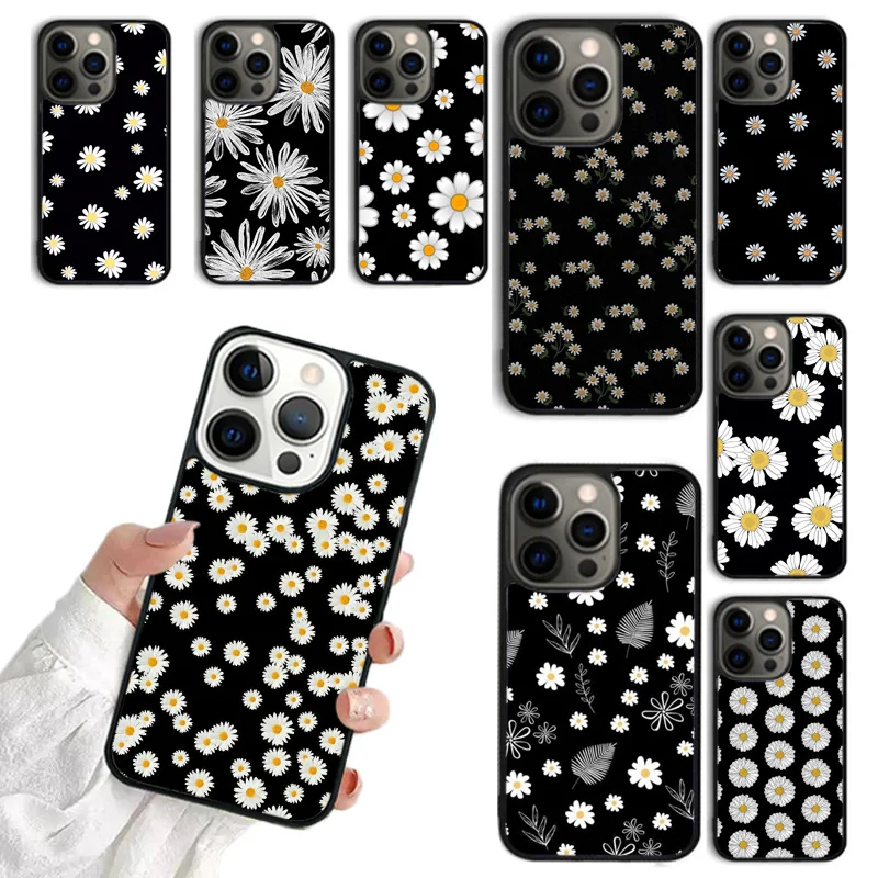 Artistic Black Line Daisy Flower Phone Case For iPhone 16 15 14 plus 11 12 13 Pro  XR XS Max coque Cover Shell