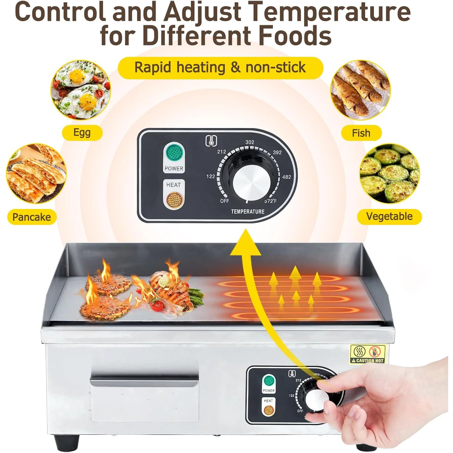 30 Inch Electric Griddle for Outdoor Cooking Non-Stick Grill Plate Adjustable Temperature Control 122°F-572°F High Power 3600W