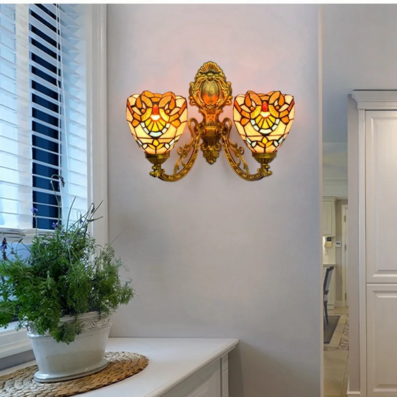 

Nordic Tiffany Style Baroque Stained Glass Wall Lamp Creative Indoor Led Wall Lamp