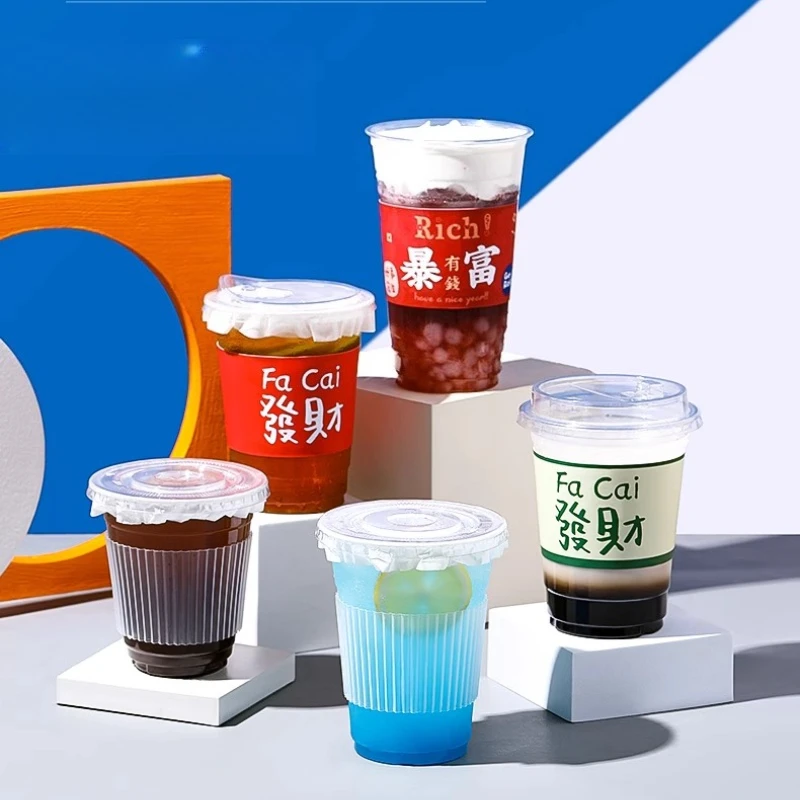 98 caliber milk tea cup disposable pet cold drink cup packing coffee cup transparent plastic commercial with lid 500ml