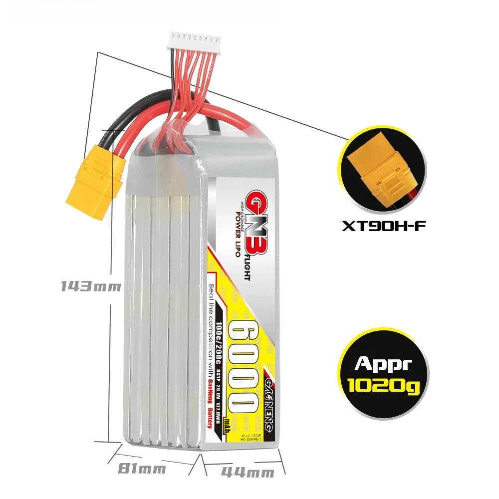 2025 hot sale GNB GAONENG 6000mah 8S 29.6V 100C 200C XT90 RC Air  RC LiPo Battery High Discharge C Rating Performance   Airplane