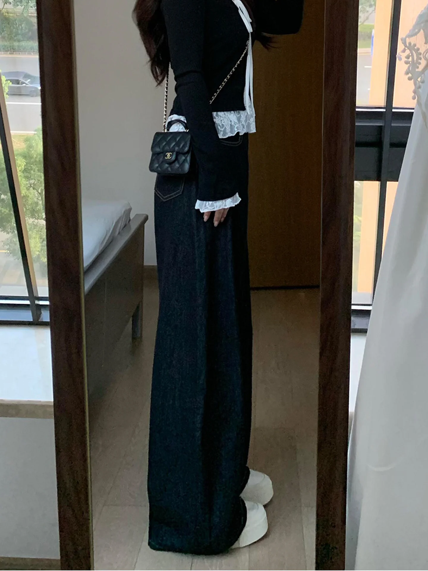 Plus size feminino azul profundo cintura alta até o chão vintage sle slim fit jeans casual calças de perna reta para outono inverno