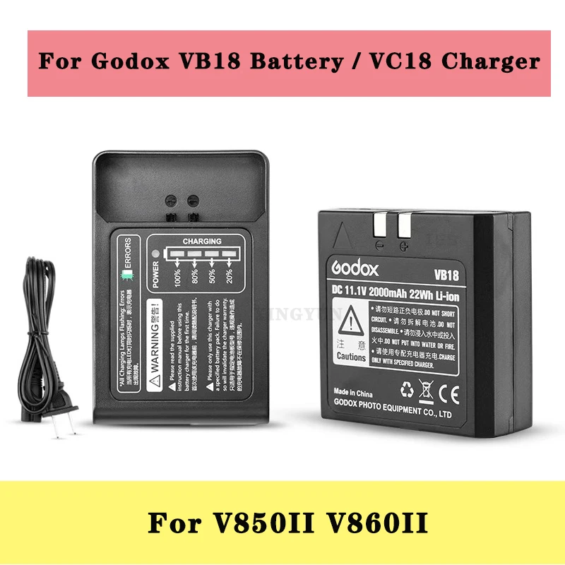 

Запасная литий-ионная аккумуляторная батарея Godox VB18, 2000 мАч, зарядное устройство VC18, зарядное устройство для Speedlite V850 V850II V860 V860II