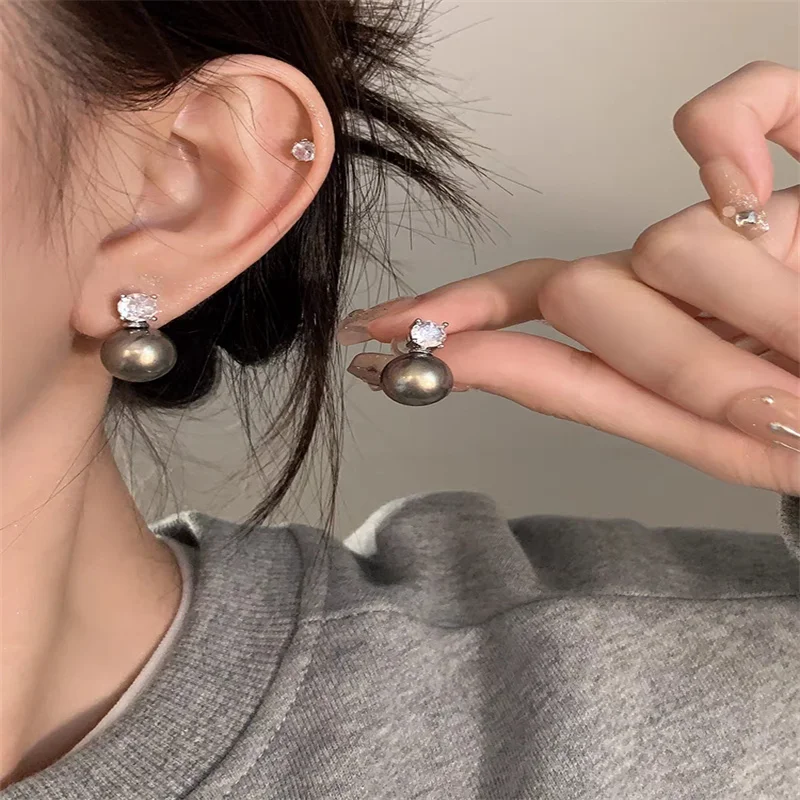 Senlissi – Neue Retro Palace Dunkelgraue Ohrstecker für Damen, 8–12 mm, 6A-Qualität, Zirkon, S925-Sterlingsilber, Damenschmuck, Geschenke – Detail 6