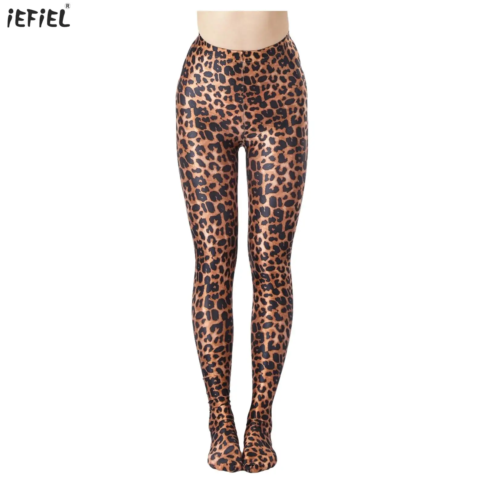 

Women's Leopard Printed Glossy Pantyhose Tummy Control Back Seams Footed Leggings Tights for Halloween Rave Theme Party Cosplay