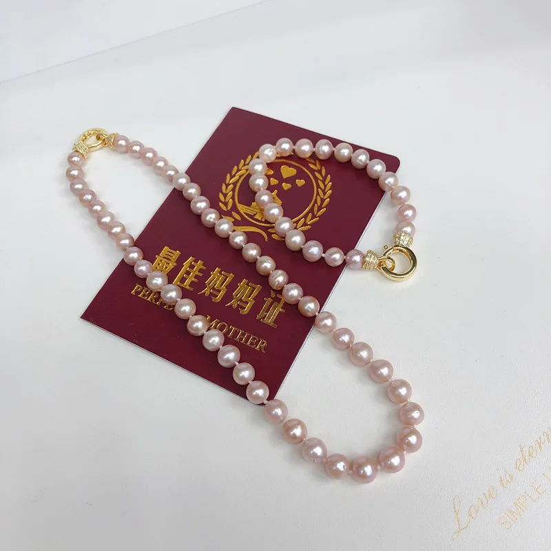 one Set  freshwater pearl white pink purple near round 8-9mm Necklace Bracelet image 5