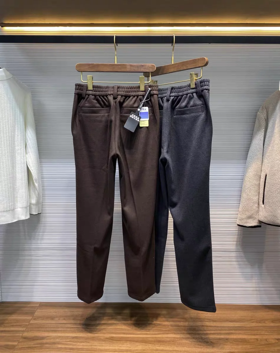 Outono inverno masculino busin casual faion camada de ar mistura de lã cintura elástica perna reta calças casuais tubo reto
