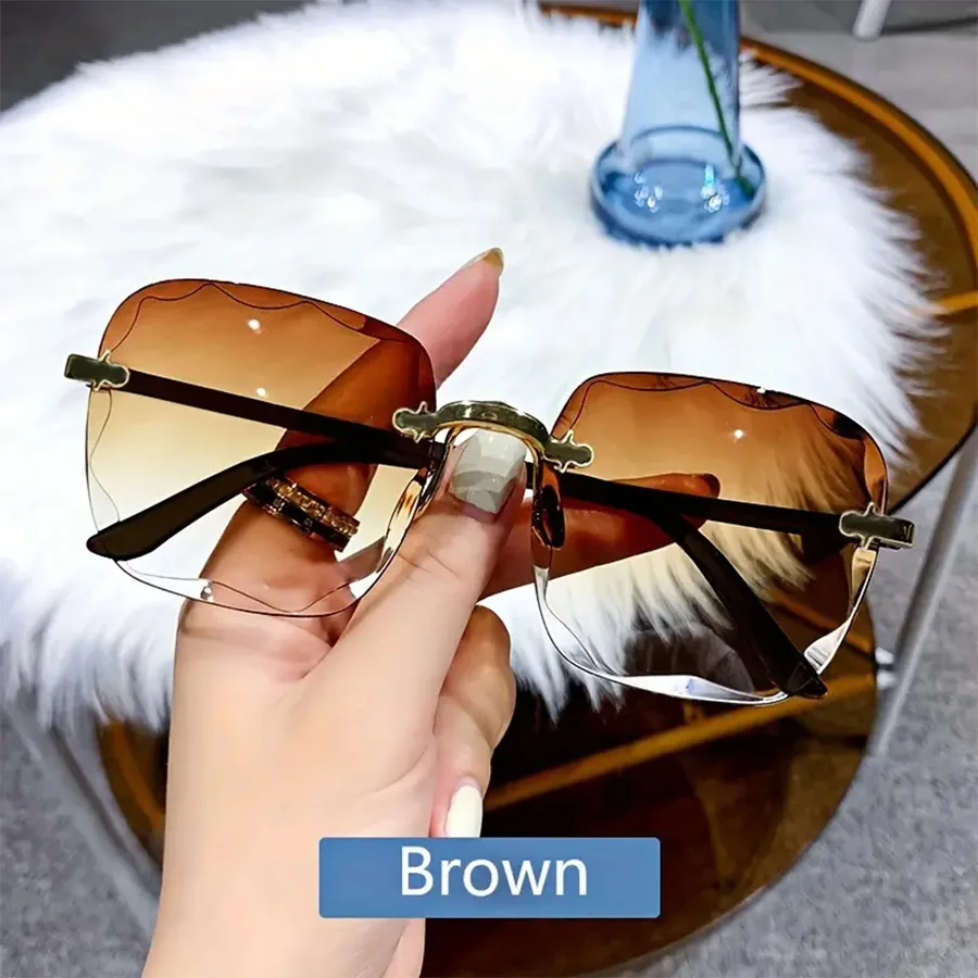 2025 новые европейские и американские безрамочные солнцезащитные очки, модные модные солнцезащитные очки, женские солнцезащитные очки для похудения с большим лицом, квадратные