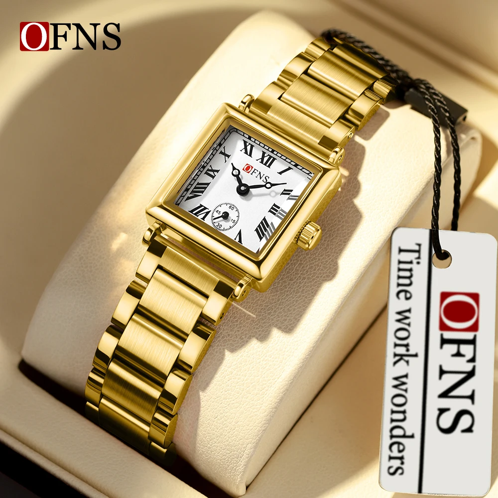 OFNS-Montre à quartz semi-étanche pour femme, cadran carré inhabituel, échelle romaine à la mode, double aiguille, marque 1503