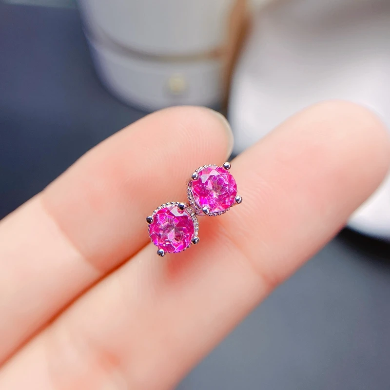 Special natural Pink Topaz Earrings 925 sterling silver simple and exquisite