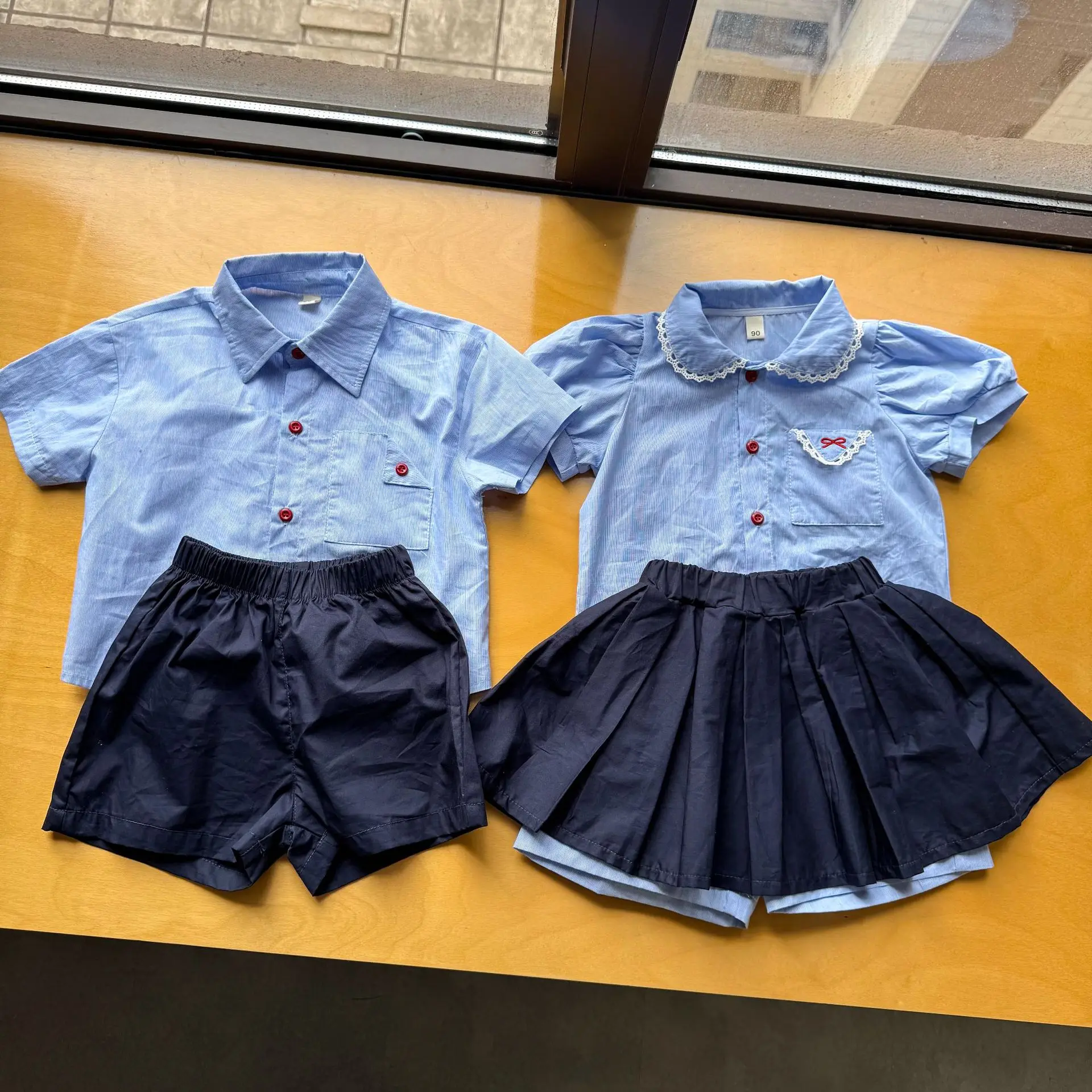 Summer Children Casual Clothes Set College Style Brother Sister Clothing Outfits Boys Girls Shirts + Shorts 2pcs Suit