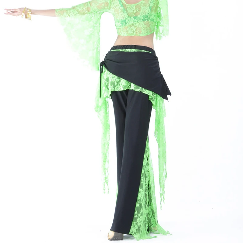 New Belly Dance Lace Split Side Pulling Pants Practice Women Oriental Dance Clothing Female Spanish Costume Adult Black Pants