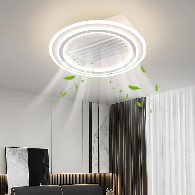 Modern Full Spectrum Bladeless Ceiling Fan Lamps Dimmable With Remote Control 6 Gears Indoor LED Lighting Bedroom Living Room