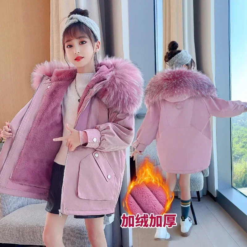 

2024 Fashion Children's Winter warm parka for girl Thick big Faux Fur collar Coat kids Clothes Snowsuit Jacket overcoat clothing