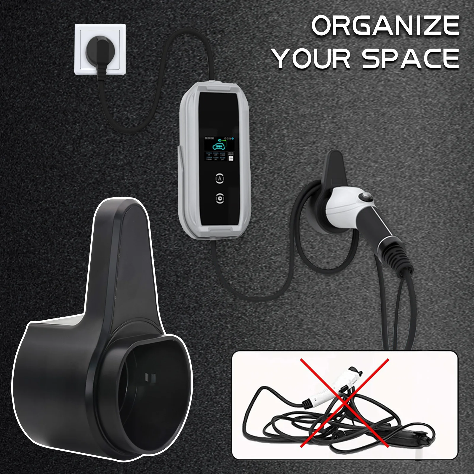 HD EV Type 2 Charger Sturdy Holder Wall Mount Electric Car Charging Cable Organizer Electric Car Charger Holder EV Cable Socket