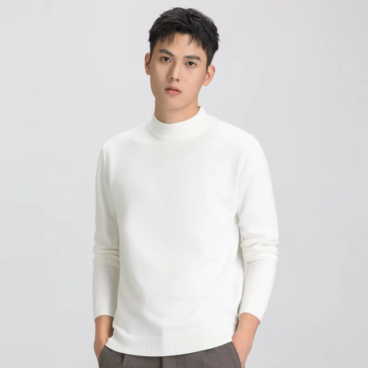 

Men's Loose Fit Mid-Ne Knitwear f High Collar Casual Inner Wear Polyester Fiber Long Sve Soft Comfortable Autumn Winter
