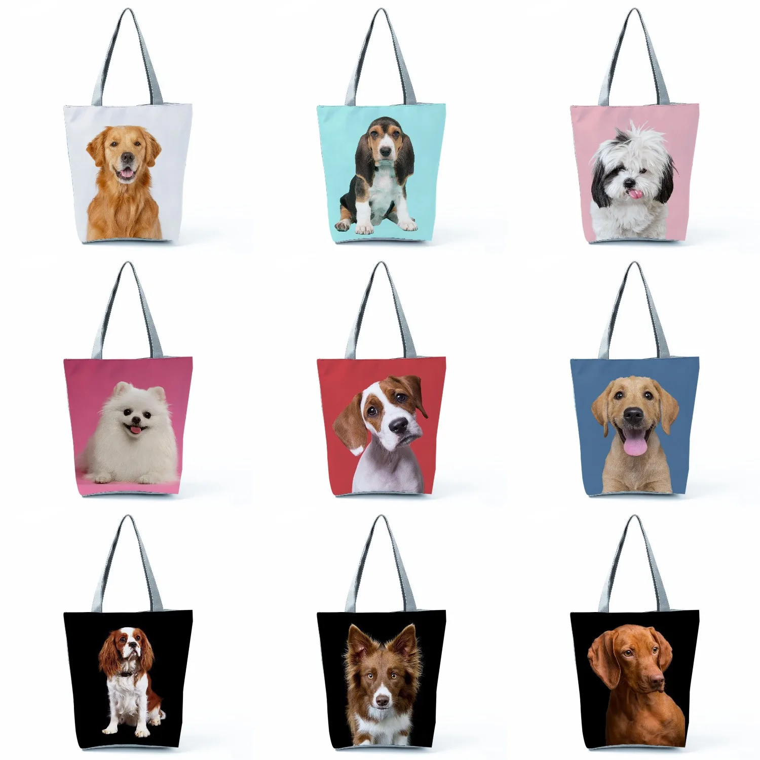 

Cute Dog Handbags High Capacity Solid Color Animal Print Women Shoulder Bag Casual Tote Travel Portable Foldable Shopper Bags