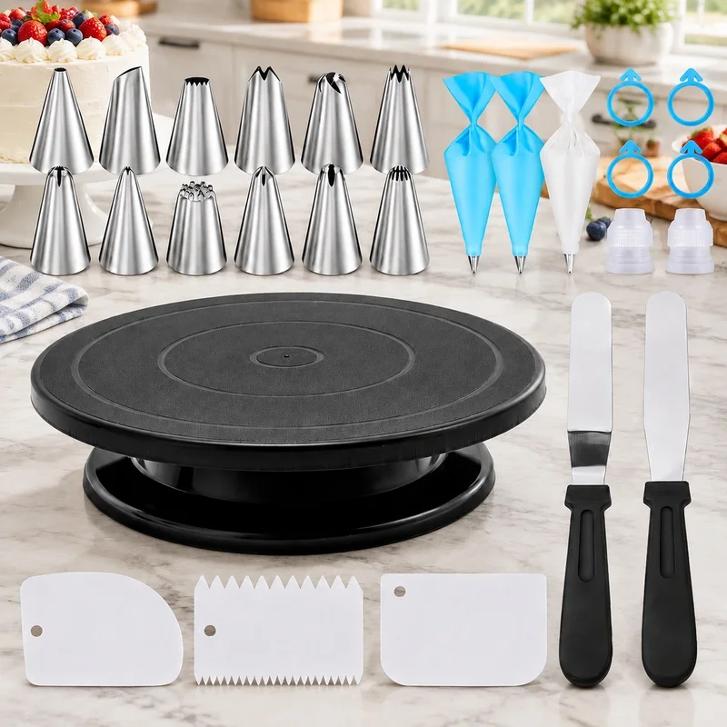 76-Piece Cake and Cookie Decorating Kit with Rotating Non-Slip Stand, Perfect for DIY Baking Enthusiasts and Professionals