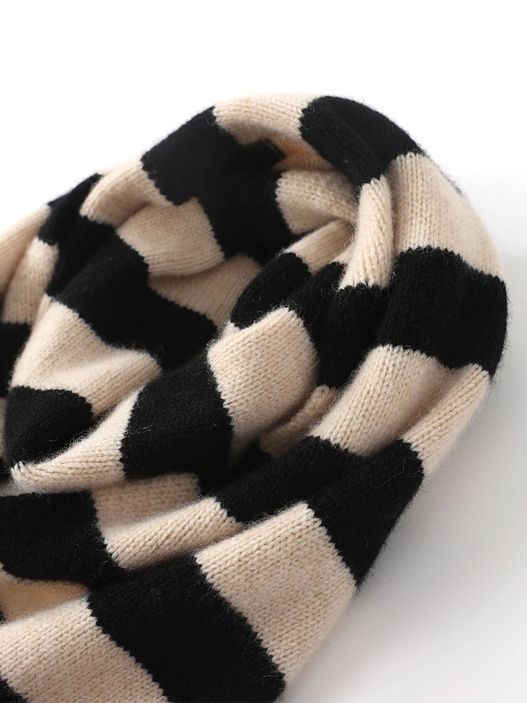 Sales Children Pure Wool Stripes Knit Hat Scarf Set Two-pieces Cap Kids Beanies Winter Autumn Warm Boy Girl Natural Wool