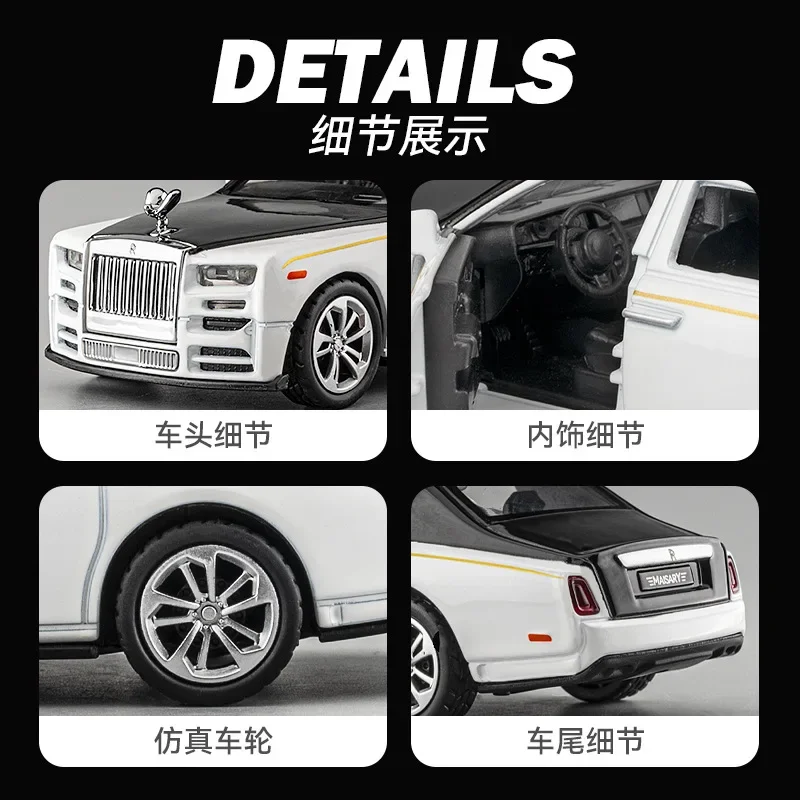 1:36 Rolls Royce Phantom Sedan Simulation Diecast Metal Alloy Model Car Sound Light Pull Back Collection Kids Toy Gifts