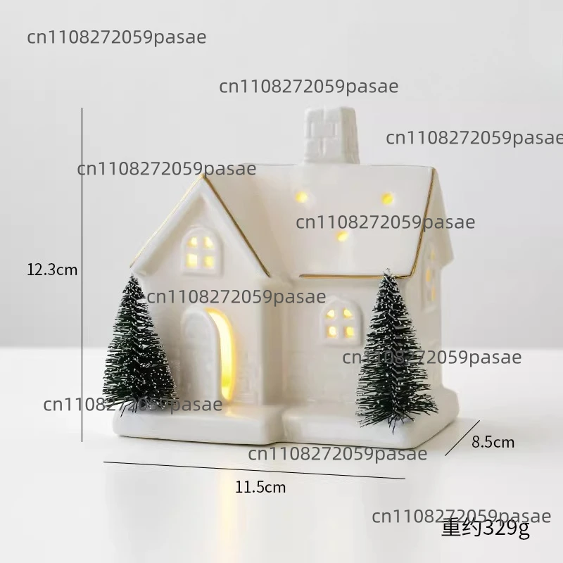 Creative LED Christmas Tree House Ceramic Ornament: Snow House Miniature Scene Decoration