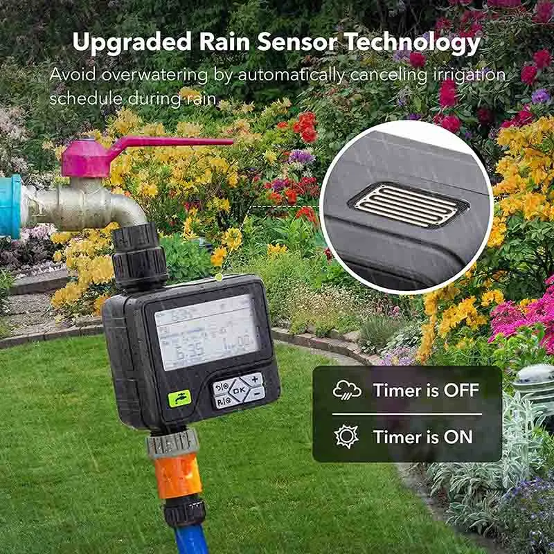 Automatische LCD Display Bewässerung Timer Garten Bewässerung Controller Mit Regen Sensor 6 Separate Programme Wasser Timer