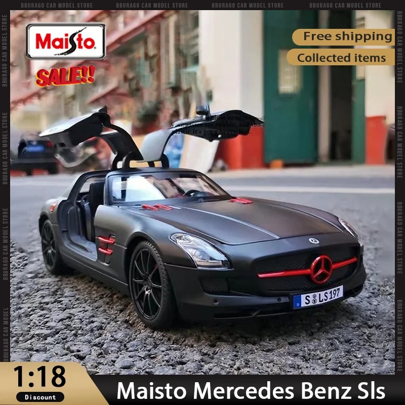 In Stock Maisto 1:18 Mercedes Benz Sls Car Model Simulation Alloy Micro Diecasting Car Model Customized Toy Collection Toy Gifts