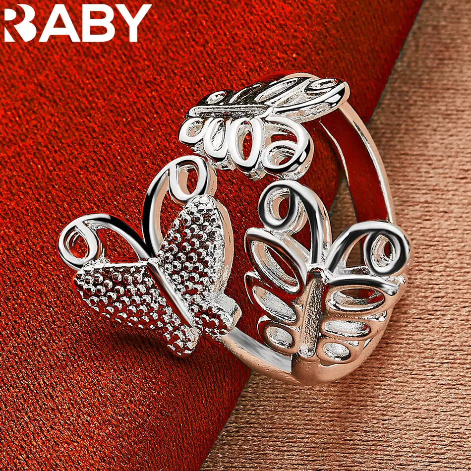 

URBABY 925 Sterling Silver Butterflies Open Wedding Ring For Women Fashion Jewelry Charm Grace Engagement Accessories