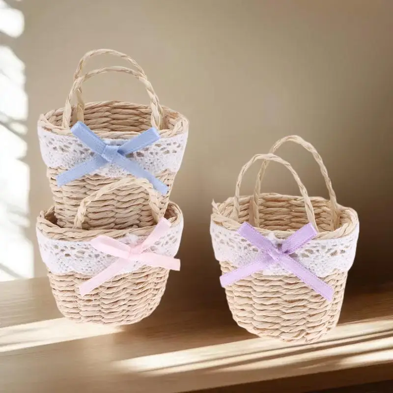 Giocattolo del cestino in rattan in miniatura per casa delle bambole in scala 1/12, decorazione della cucina della casa delle bambole Accessorio per giochi di finzione