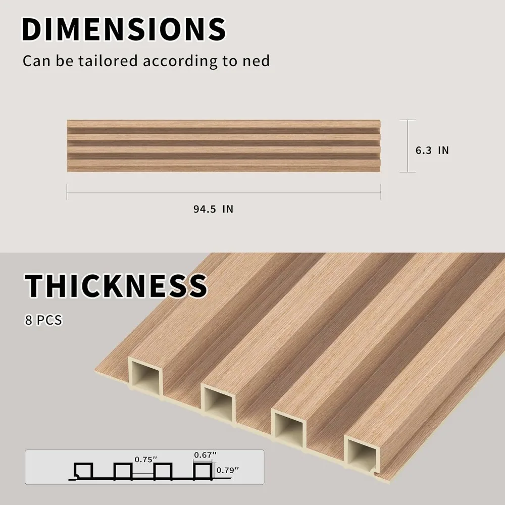 Paneles de pared de listones, paquete de 8 listones decorativos de madera acústica para paredes y techos, paneles acústicos para decoración moderna de pared