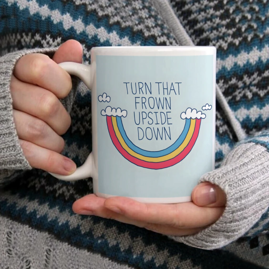 

Upside FrownCoffee Mug Tea Cup 11oz Coffee Cup Funny Birthday Ceramic Mug Personalized Cup