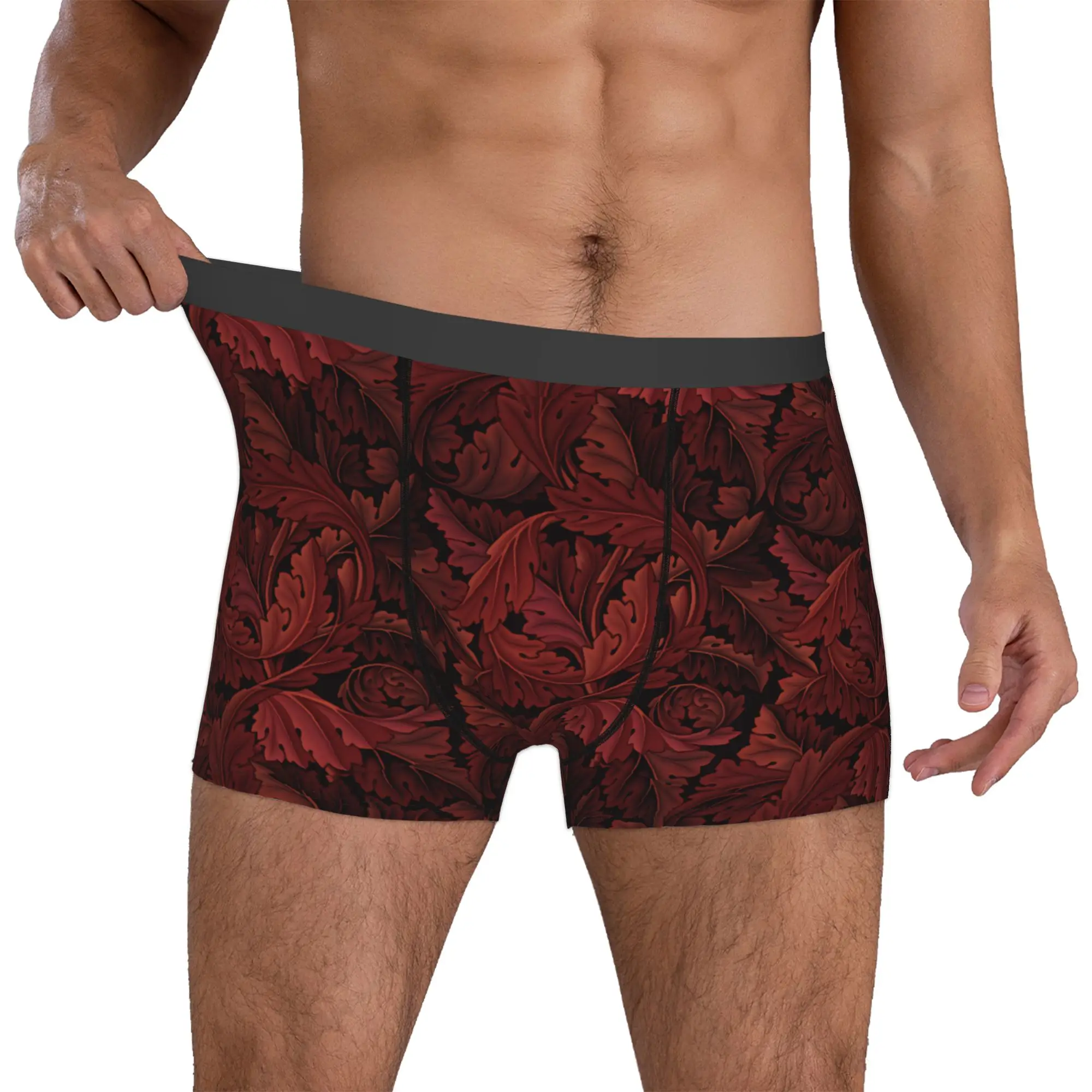 ACANTHUS IN PHOENIX FLAME  WILLIAM MORRIS Boxer Shorts For Homme 3D Printed  Underwear Panties Briefs Stretch Underpants