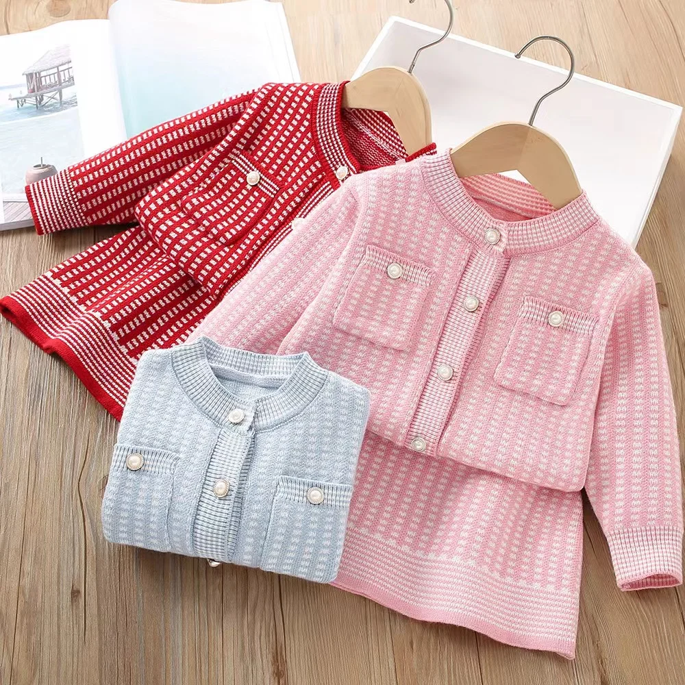 

Girls' Sweater Set 2024 Autumn New Style Of Small Fragrance British Wind Lon Sleeve Knitted Cardigan Two-piece Set Tide