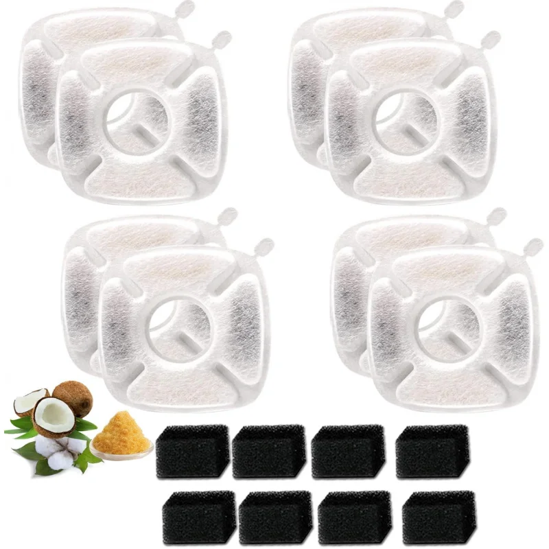 

16 шт. фильтры и губки Veken 95 унций/2,8 л для фонтана для домашних животных, фильтры (8 уголов + 8 губок)