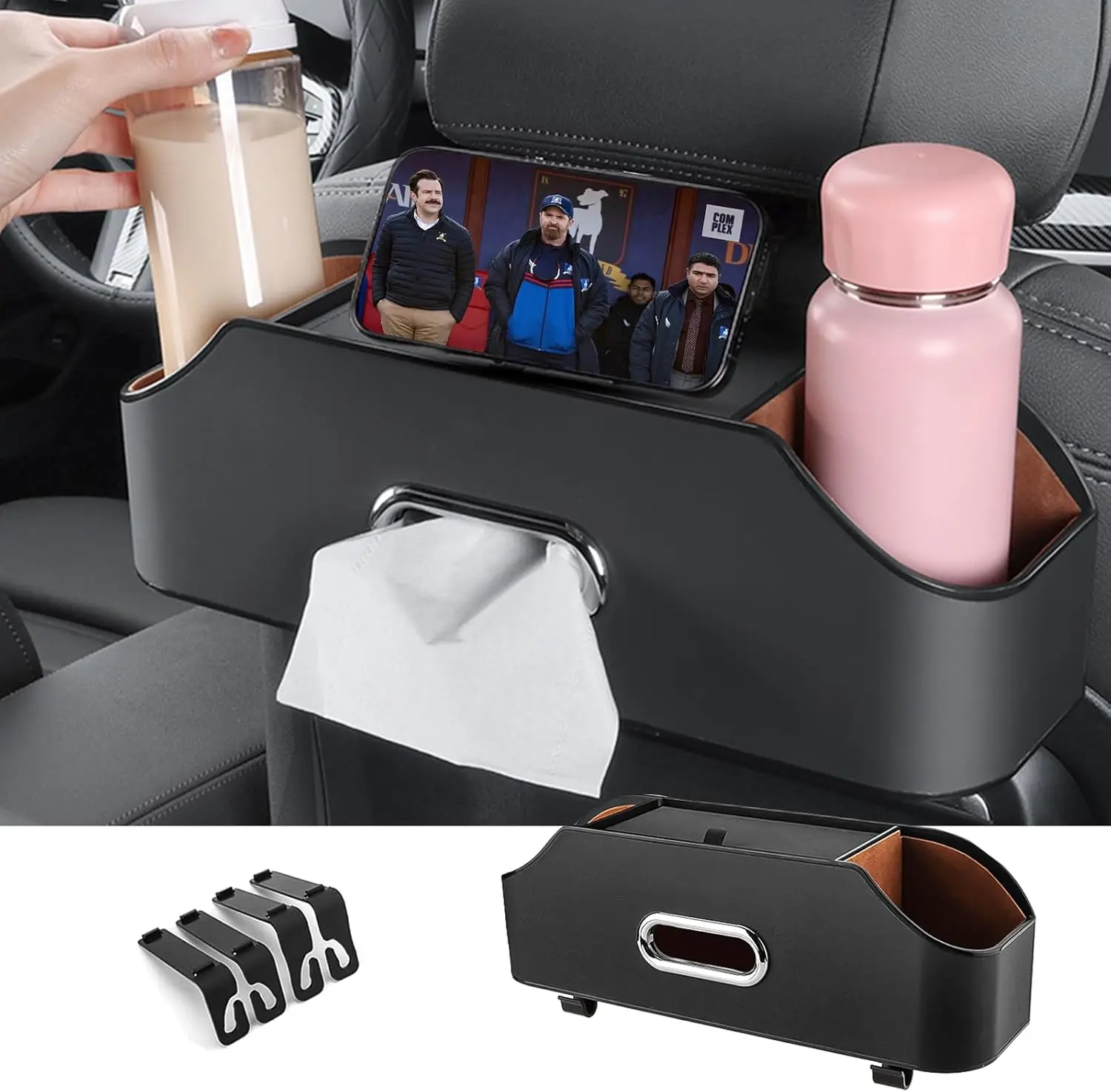 Car Back Seat Organizer with 2 Drink Cup Holder- Multifunctional Car Seat Back Organizer - Great for Kids and Travel