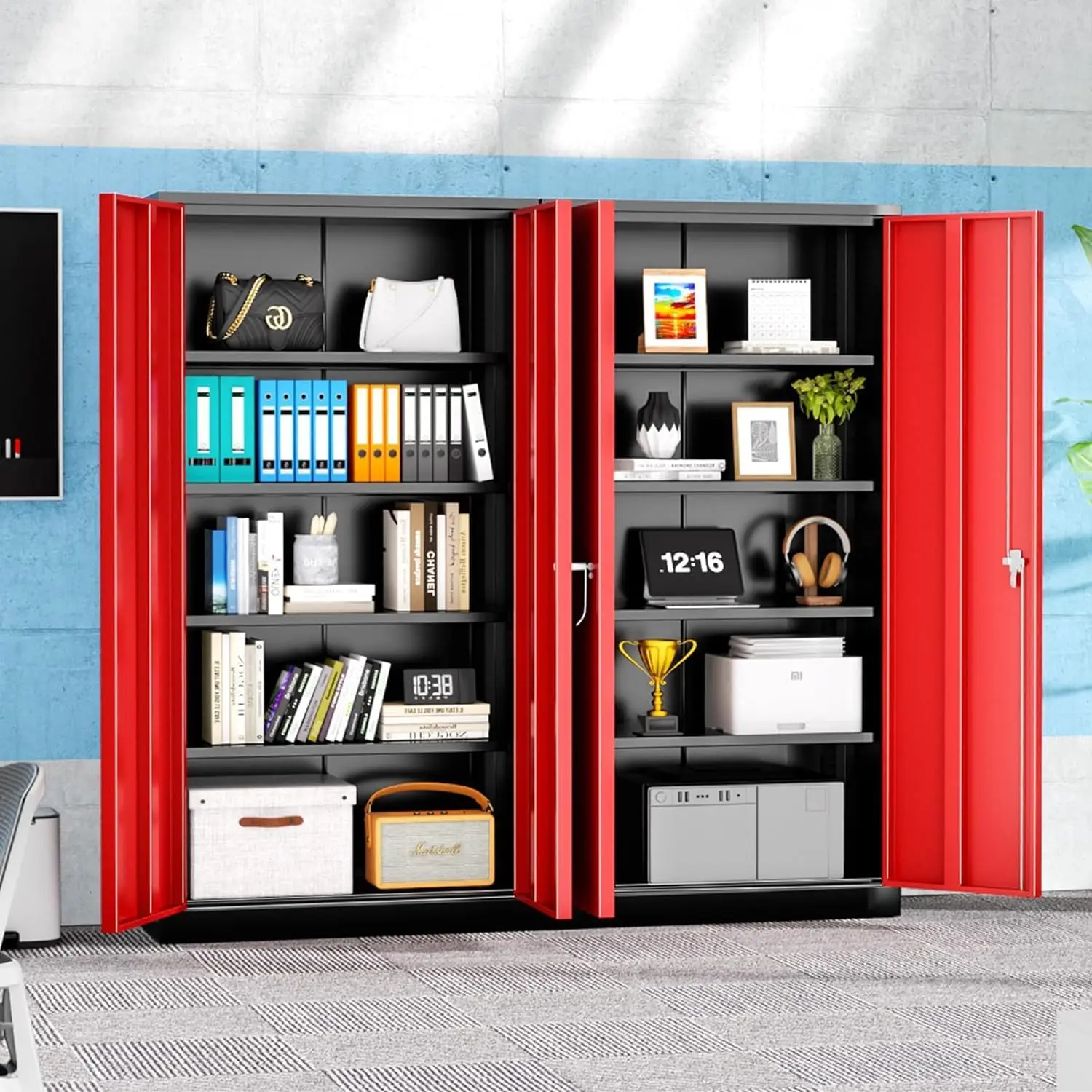 Metal Storage Cabinet,Steel Lockable File Cabinet with Locking Doors and Adjustable Shelves,Tall Locker Organizer