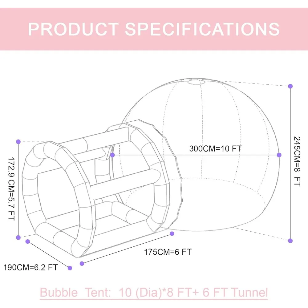 Camping Tent Waterproof Dome with Blower & Pump, Commercial Grade PVC Bubble House